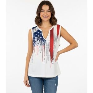 Americana Flag Print Tank Top, Women’s L, Red White Blue, New